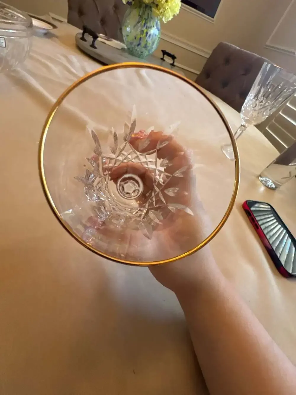 Vintage Cut Crystal Small Wine Glass Gold Rim Stemware – 12 Available